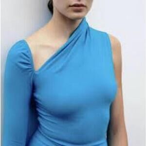 Zara l Blue Long Sleeve Cutout Blouse Small